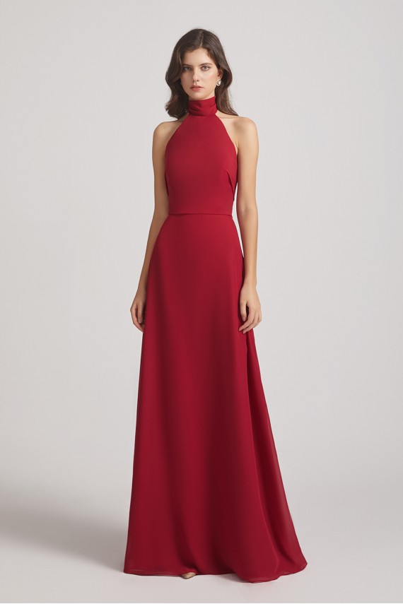 Backless High Neck Halter Chiffon Maxi Dresses