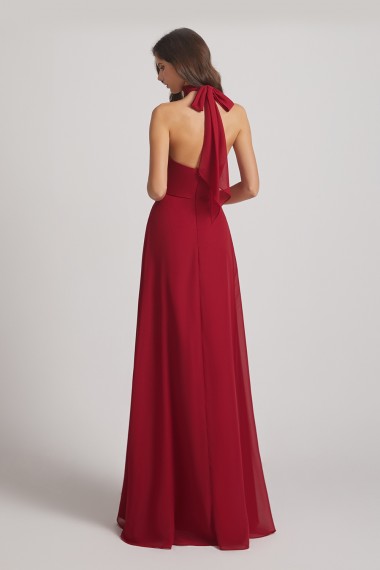 Backless High Neck Halter Chiffon Maxi Dresses
