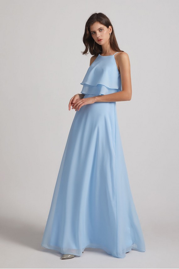 Jewel Ruffle Tiered Sleeveless Chiffon Maxi Dresses