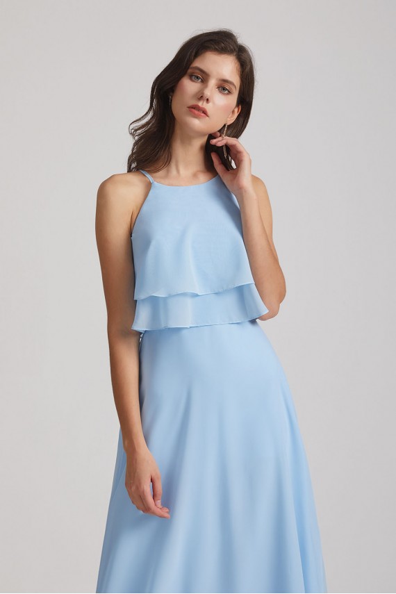 Jewel Ruffle Tiered Sleeveless Chiffon Maxi Dresses