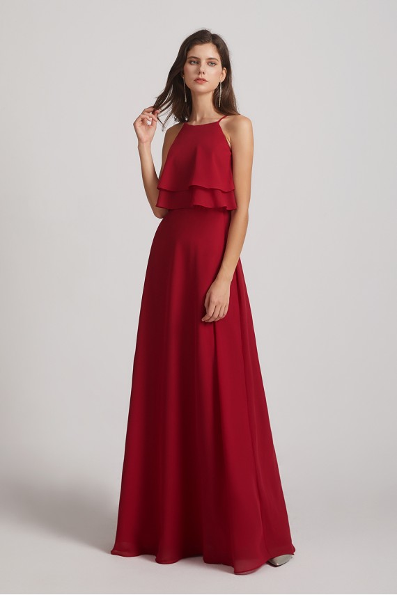 A-line Chiffon Jewel Flounced Top Bridesmaid Dresses