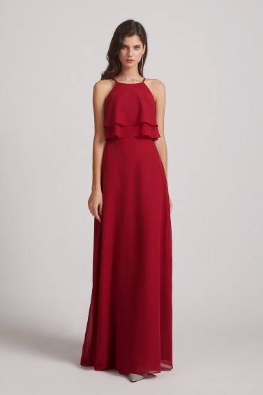 A-line Chiffon Jewel Flounced Top Bridesmaid Dresses