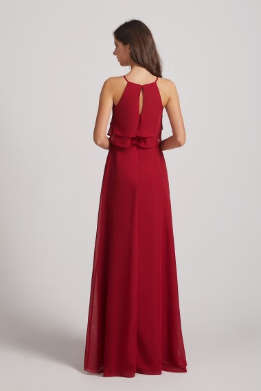 A-line Chiffon Jewel Flounced Top Bridesmaid Dresses