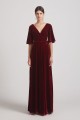 Velvet Maxi Bridesmaid Dresses with Elbow Length Flutter Sleeves