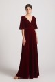 Velvet Maxi Bridesmaid Dresses with Elbow Length Flutter Sleeves