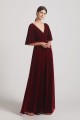 Velvet Maxi Bridesmaid Dresses with Elbow Length Flutter Sleeves