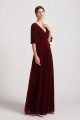 Velvet Maxi Bridesmaid Dresses with Elbow Length Flutter Sleeves