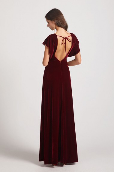 Velvet Flutter Sleeve Bridesmaid Dresses with Open Back
