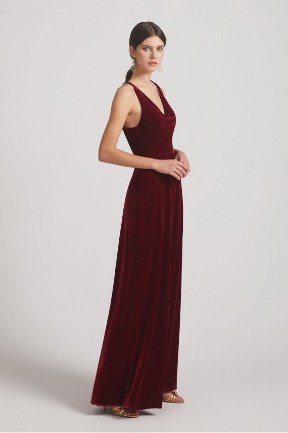 Velvet Cowl Neck Bridesmaid Dresses with Open Back