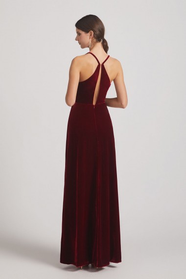 Velvet Cowl Neck Bridesmaid Dresses with Open Back