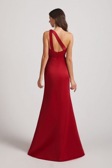 One Shoulder Satin Sheath Open Back Bridesmaid Dresses