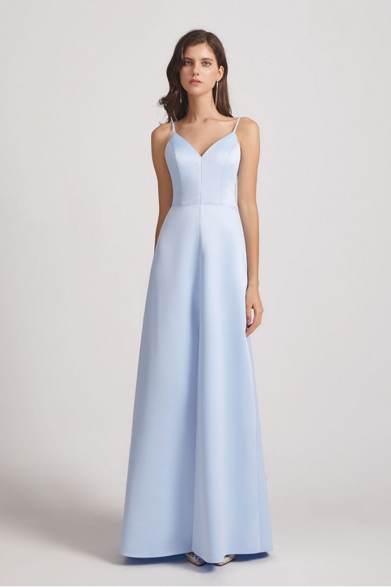 V-Neck Spaghetti Straps Sexy Bridesmaid Dresses with Front Slit