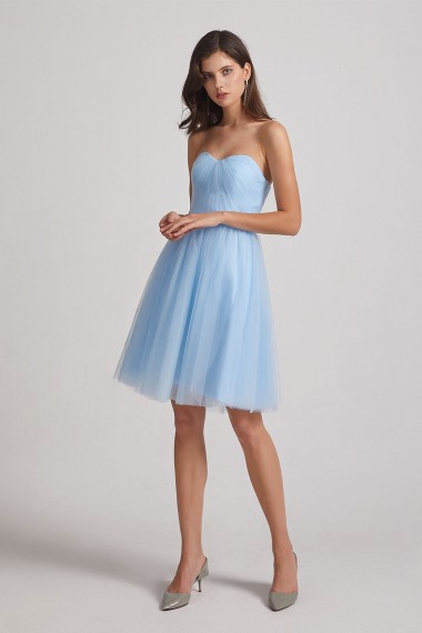 Strapless Sweetheart Blue Short Tulle Bridesmaid Dresses