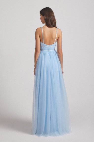 Backless Tulle V-Neck Spaghetti Straps A-Line Bridesmaid Dresses