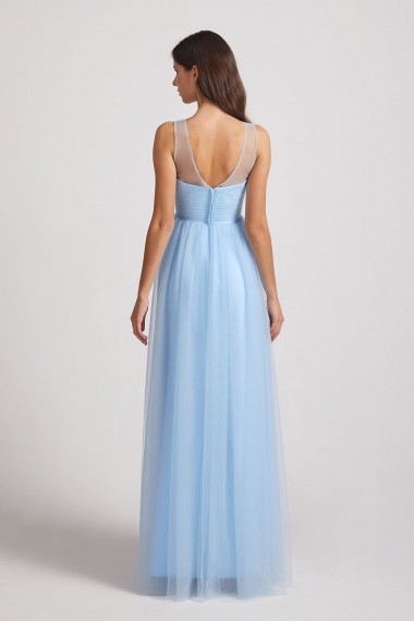Sleeveless Ruched Tulle Jewel Illusion Bridesmaid Dresses