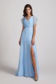 V-Neck Flutter Sleeve Backless Chiffon Bridesmaid Dresses with Side Slit