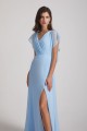 V-Neck Flutter Sleeve Backless Chiffon Bridesmaid Dresses with Side Slit