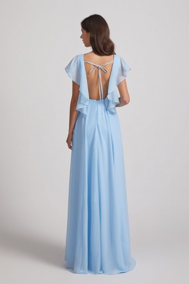 V-Neck Flutter Sleeve Backless Chiffon Bridesmaid Dresses with Side Slit