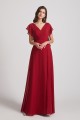 V-Neck Chiffon Long Backless Bridesmaid Dresses with Side Slit