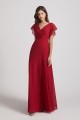 V-Neck Chiffon Long Backless Bridesmaid Dresses with Side Slit