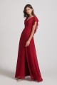 V-Neck Chiffon Long Backless Bridesmaid Dresses with Side Slit