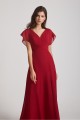 V-Neck Chiffon Long Backless Bridesmaid Dresses with Side Slit