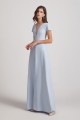 Illusion V-Neck Short Sleeve Bridesmaid Dresses with Front Slit