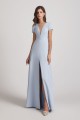 Illusion V-Neck Short Sleeve Bridesmaid Dresses with Front Slit