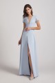 Illusion V-Neck Short Sleeve Bridesmaid Dresses with Front Slit