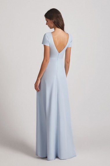 Illusion V-Neck Short Sleeve Bridesmaid Dresses with Front Slit