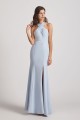 Sheath Cross Neck and Back Bridesmaid Dresses with Thigh Slit