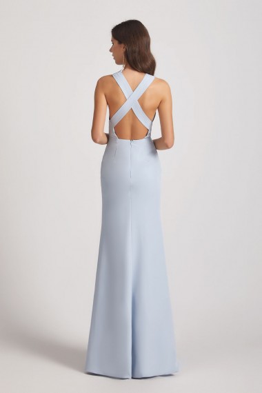 Sheath Cross Neck and Back Bridesmaid Dresses with Thigh Slit