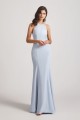 Halter Criss Cross Back Blue Long Bridesmaid Dresses