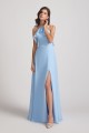 Ruffled Halter Neckline A-Line Skirt Slit Bridesmaid Dresses