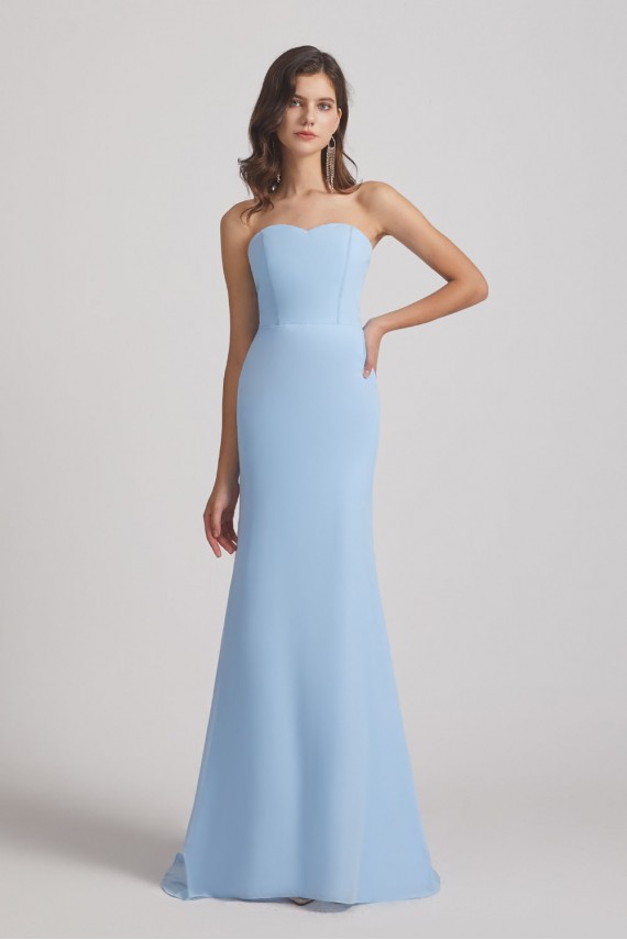 Light Sky Blue Chiffon Strapless Sweetheart Bridesmaid Dresses