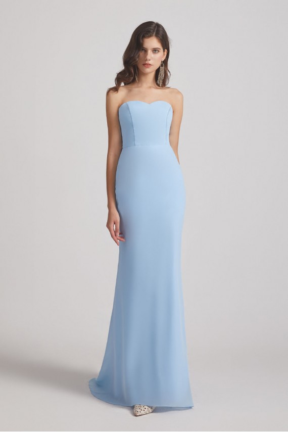 Light Sky Blue Chiffon Strapless Sweetheart Bridesmaid Dresses