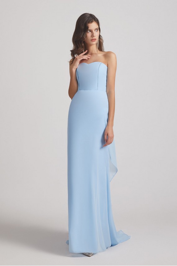 Light Sky Blue Chiffon Strapless Sweetheart Bridesmaid Dresses
