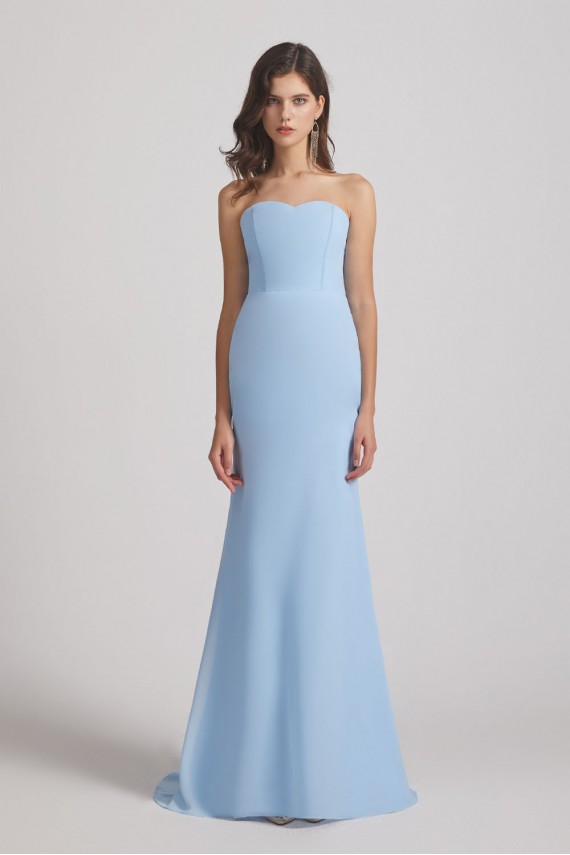 Light Sky Blue Chiffon Strapless Sweetheart Bridesmaid Dresses