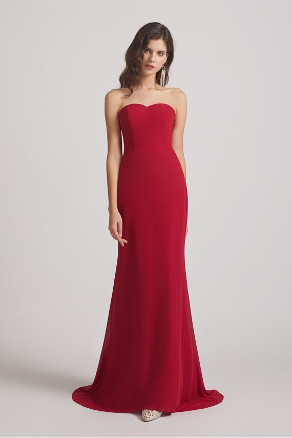 Strapless Sweetheart Chiffon Sheath Bridesmaid Dresses