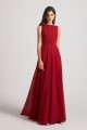 Jewel A-line Chiffon Open Back Bridesmaid Dresses