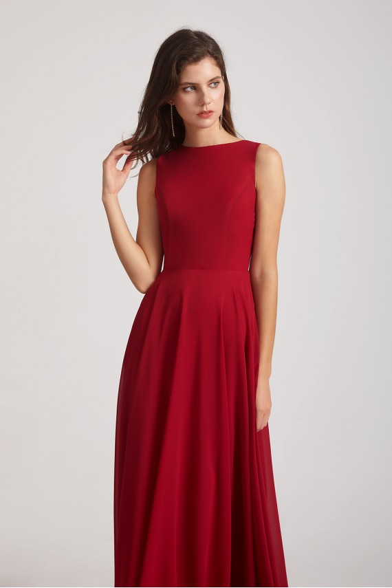 Jewel A-line Chiffon Open Back Bridesmaid Dresses
