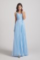 Spaghetti Straps V-Neck Pleated Blue Chiffon Bridesmaid Dresses