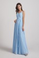 Spaghetti Straps V-Neck Pleated Blue Chiffon Bridesmaid Dresses