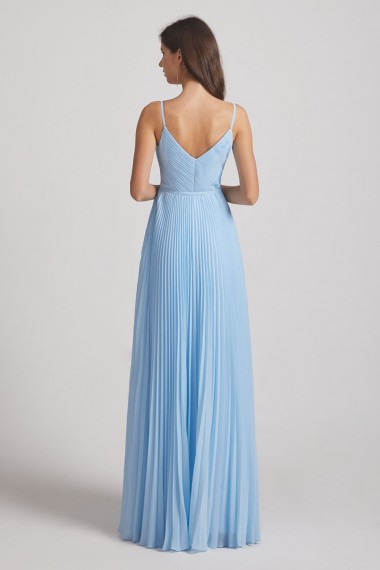 Spaghetti Straps V-Neck Pleated Blue Chiffon Bridesmaid Dresses