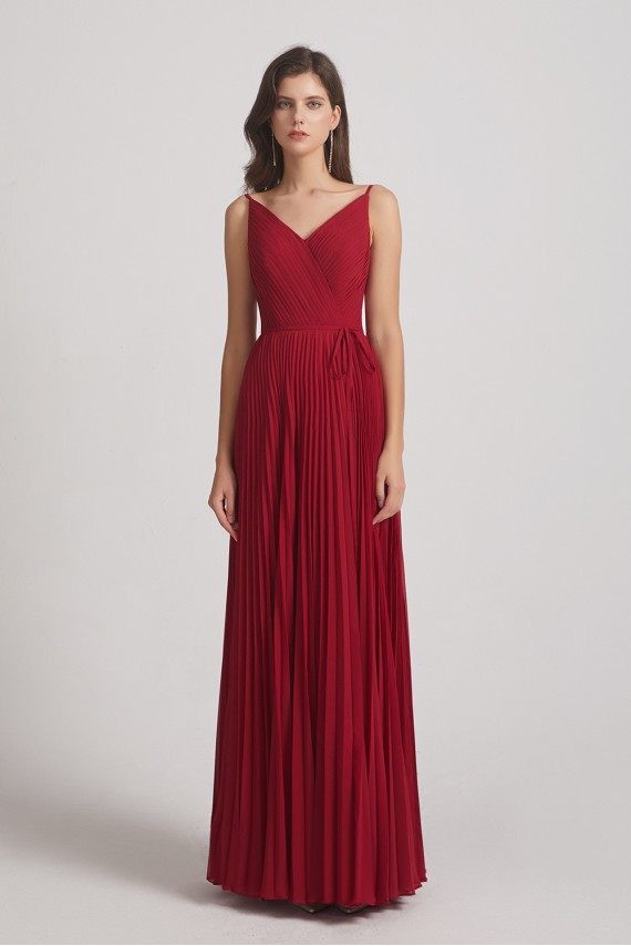 Spaghetti Straps V-Neck Ruched Chiffon Bridesmaid Dresses