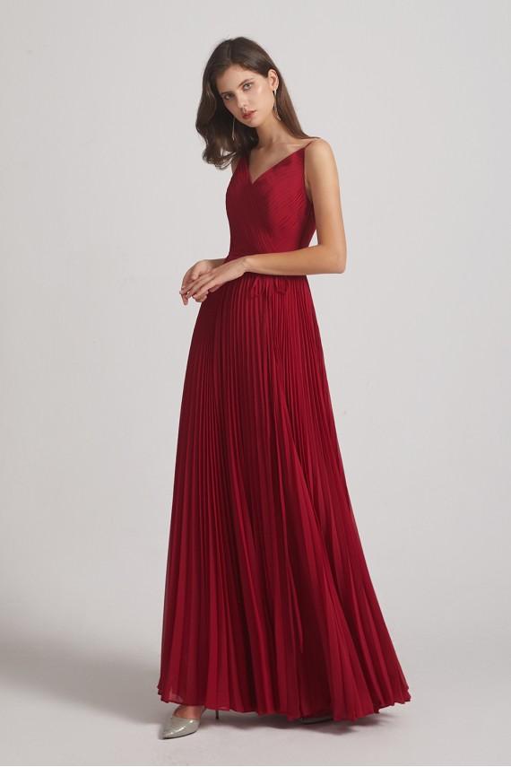 Spaghetti Straps V-Neck Ruched Chiffon Bridesmaid Dresses