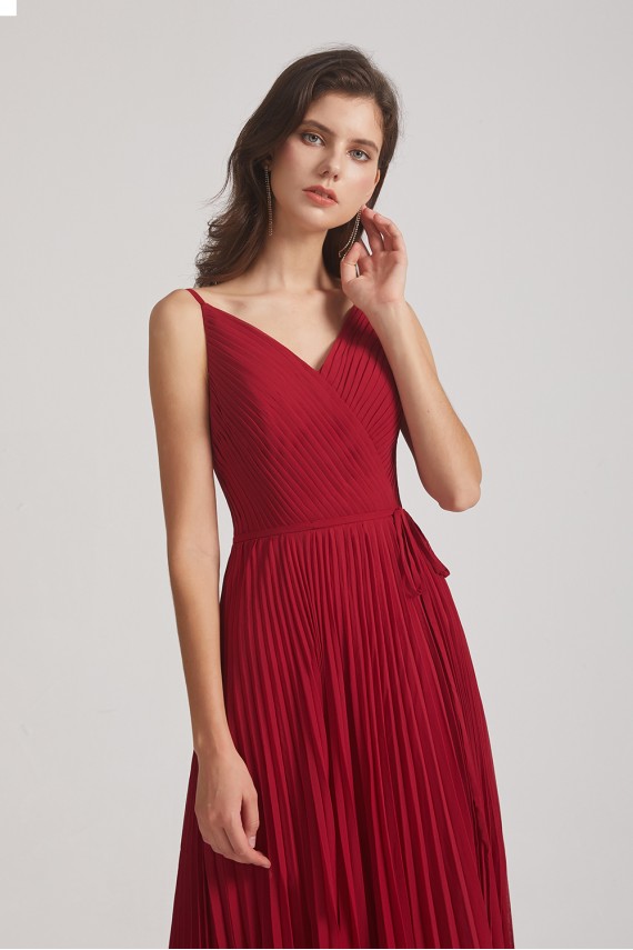 Spaghetti Straps V-Neck Ruched Chiffon Bridesmaid Dresses