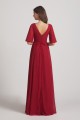V-Neck Chiffon Side Slit Bridesmaid Dresses With Flutter Half Sleeves
