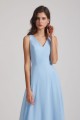 V-Neck Straps A-Line Chiffon Bridesmaid Dresses with Tied Sash