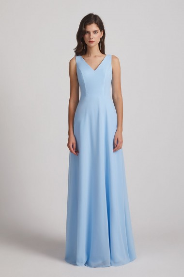 V-Neck Straps A-Line Chiffon Bridesmaid Dresses with Tied Sash